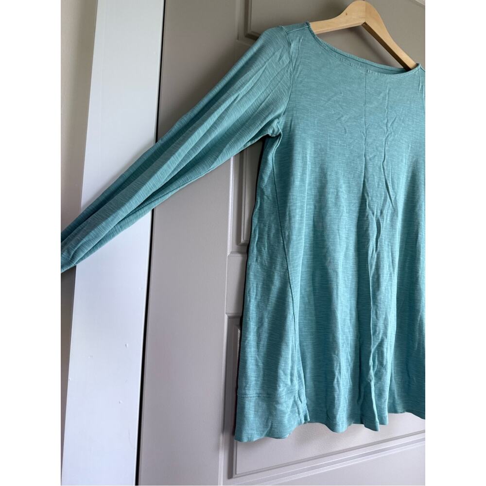 J JILL light turquoise blue 100% pima cotton boat neck tunic 3/4 sleeve top - Picture 3 of 6